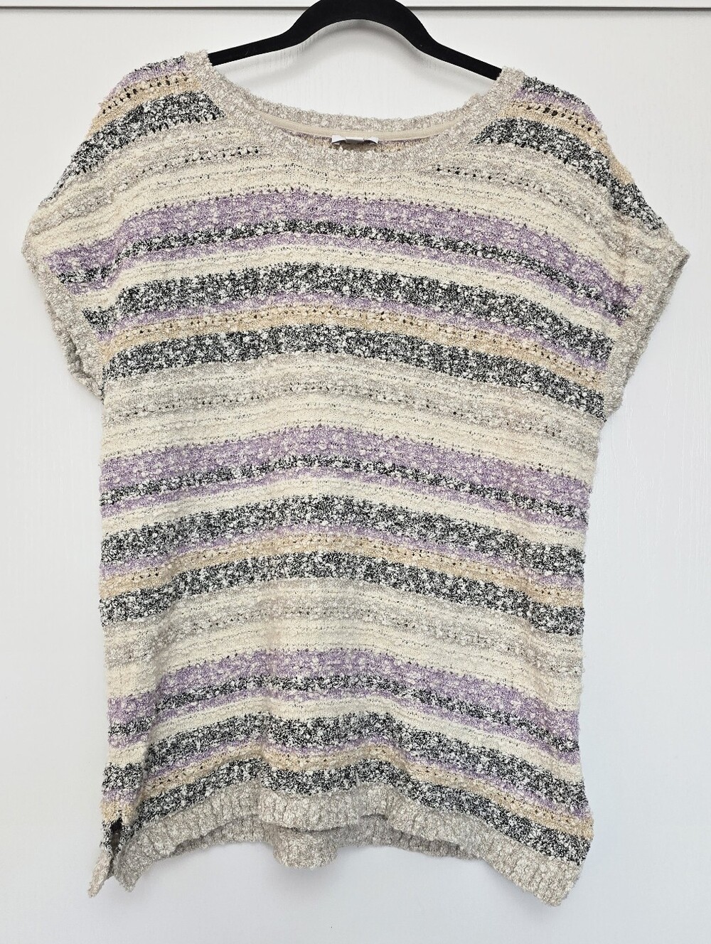 J. Jill - Striped Textured Boucle Knit Short-Sleeve Sweater Top